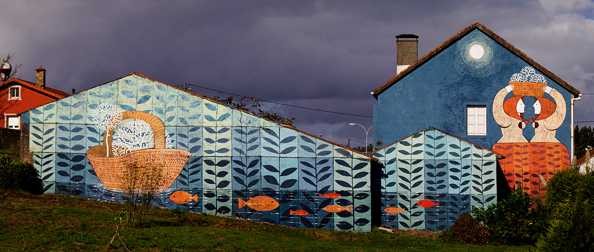 Mural realizado por Xoana Almar en el 10.º Festival do Desordes Creativas, en Ordes (A Coruña). Foto: Cestola na Cachola editorial34 cestola na cachola